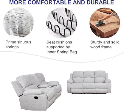 A Ainehome Living Room Furniture Set Leather Recliner Sofa Set Loveseat Chair Furniture Sofa Set for Living Room/Small Space/Rv/House/Office/Theater Seating (A-Grey White Microfiber, Sofa+Loveseat)