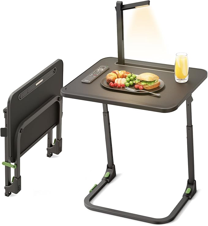 SAIJI Upgraded Small Folding Table, Height & Tilt Adjustable Sturdy TV Dinner Tray Tables, Multifunction TV Trays for Eating, Working, Crafting on Couch & Bed, Living Room Laptop Desk