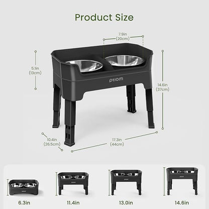 3-in-1 Elevated Dog Bowls Mess Proof Raised Slow Feeder Dog Bowls, 4 Height Adjustable Dog Bowl Stand Licking Plate with 2 56oz Stainless Steel Dog Food Bowls for Small Medium Large Dogs Pets