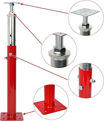 2 PCS Adjustable House Jacks Post for Leveling, 19"- 36"(1'7"-3') Floor Joist Support Jack for Basement and Crawl Space, 4400 lbs Max Load Capacity(Each), Galvanized Steel, Red