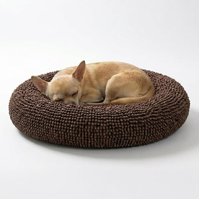 Muddy Mat® Cloud K-9 Bed for Dogs & Cats, Soft & Relaxing Donut Dog Bed, Chenille Material, Removable Cover, Washable & Dryer Safe–Brown Small(25'x25')