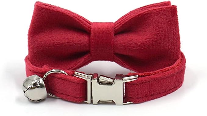 Personalized Cat Collar with Bells,Velvet Customized Small Cat Collar with Name Tag,Pet Collar with Name Phone Number Engraved ID Tags for Boy and Girl Kitten Cats (Red)