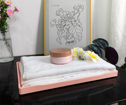 Pink Serving Tray (15 x 10.6 inch), Large Tray, Serving Accessory, Spa, Coffee, Drinks, Countertop, Bar, Party, Seasoning, Perfume, Decorative and Display Use.