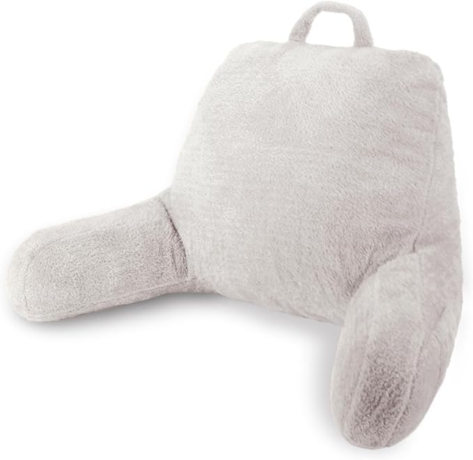 Blissful Diary Plush Velvet Reading Pillow for Kids/Teens/Adults, Back Rest Pillow for Sitting Up in Bed with Shredded Memory Foam, Includes Arms and Washable Cover, Pure White