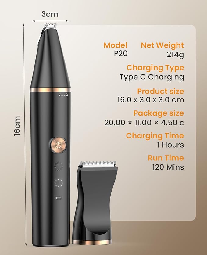oneisall 2 Speed Cat Clippers with Double Blades, Rechargeable Cordless Small Cat Paw Trimmer, Low Noise for Trimming Dog's Hair Around Paws, Eyes, Ears, Face, Rump (Black)
