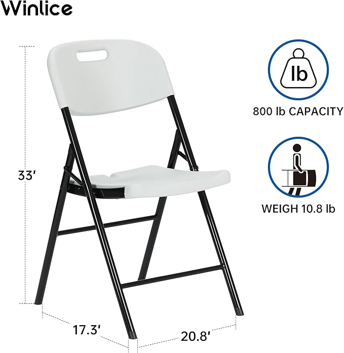 Winlice 30 Pack Thicker 800 LBS White Folding Chairs, Commercial Grade Folding Chair, Foldable Chairs for Events
