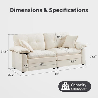 84" Loveseat Sofa, Modern Couches for Living Room,Double-Layer Cushion Cloud Couch with Deep Seat,Super Comfy Chenille Sofas,Sturdy Frame, Easy Assembly for Bedroom, Apartment, Office, Beige