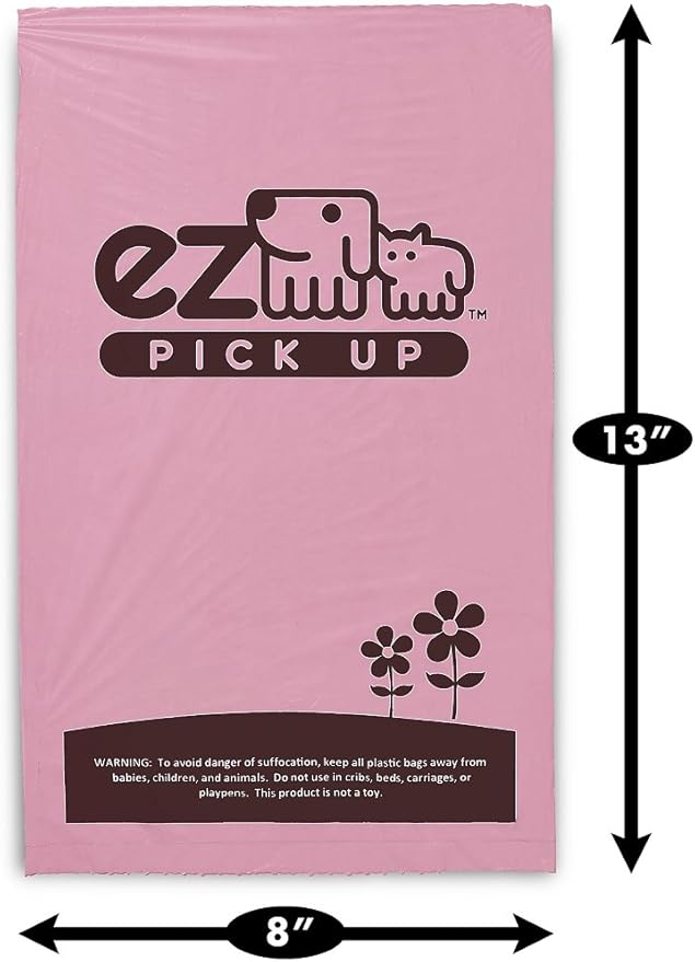 1000 Pet Waste Disposal Dog Poop Bags, EZ Pick Up Bag, Pink (single roll), 9"x12" Large