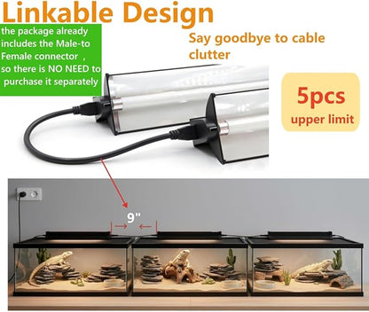Leoterra T5 8W 10.0 UVB Reptile Light Fixture and Bulb Kit, High Output UVB/UVA Lighting System Linkable Design,Multiple Mounting Options for Bearded Dragons, Tortoises, Uromastyx - Plug and Play