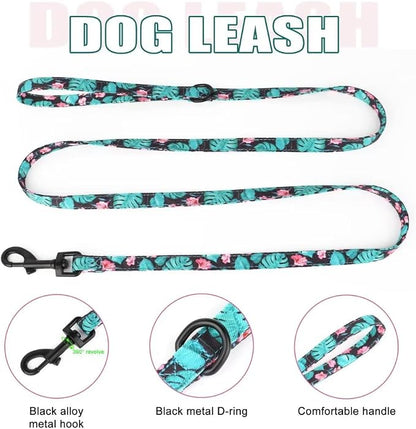 Beirui Cute Dog Collars,Harnesses,Leashes Set, Floral Pattern, Green,XXS | Girl Dog Harness Set with Flower, Adjustable and Soft Mesh Lining, For Puppies Small & Extra Small Dogs Daily Walks