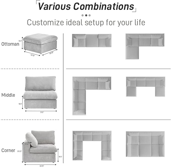 Cloud Modular Sectional Sofa,Down Filled U Shaped Couch for Living Room,Oversized 8 Seater Living Room Sets Minimalist Wide Deep Seat Convertible Couches,Sofa Cover Washable & Removable (Grey)