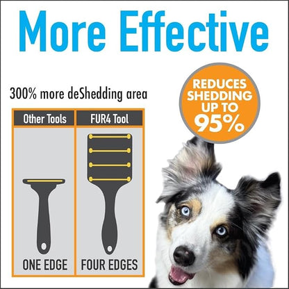FUR4 deShedding Dog Brush for Long Hair Dogs – Pet Hair Brush with 4 Carbon Fiber Edges – deShedding Tool Removes Loose Fur – Gentle & Effective Dog Grooming Brush for Shedding