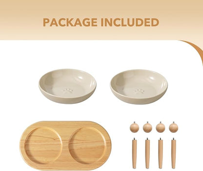 Havniva Cat Bowls Elevated 6” Ceramic Cat Bowl with Stand Whisker Friendly Shallow Cat Dishes, Cat Food & Water Bowl Set with Two Height Options, Anti-Slip Raised Cat Food Bowl for Kittens