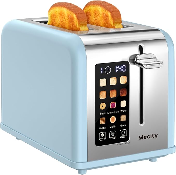 Mecity 2 Slice Touch Screen Toaster, 1.5" Wide Slot, Stainless Steel Smart