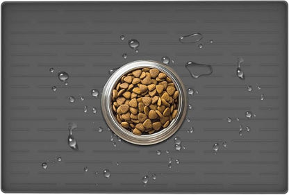 24" x 16" Dog Food Mat, Silicone Pet Mats for Food and Water, Nonslip Pet Feeding Mats for Floors, Dog Cat Bowl Mat with Raised Edges, Dark Gray