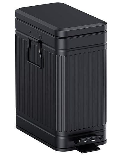 Small Trash Can with Lid Soft Close-10L/2.6 Gal Stainless Steel Outdoor Dog Poop Garbage Can-Metal Waste Bins with Pedal for Bathroom Bedroom Office-Black