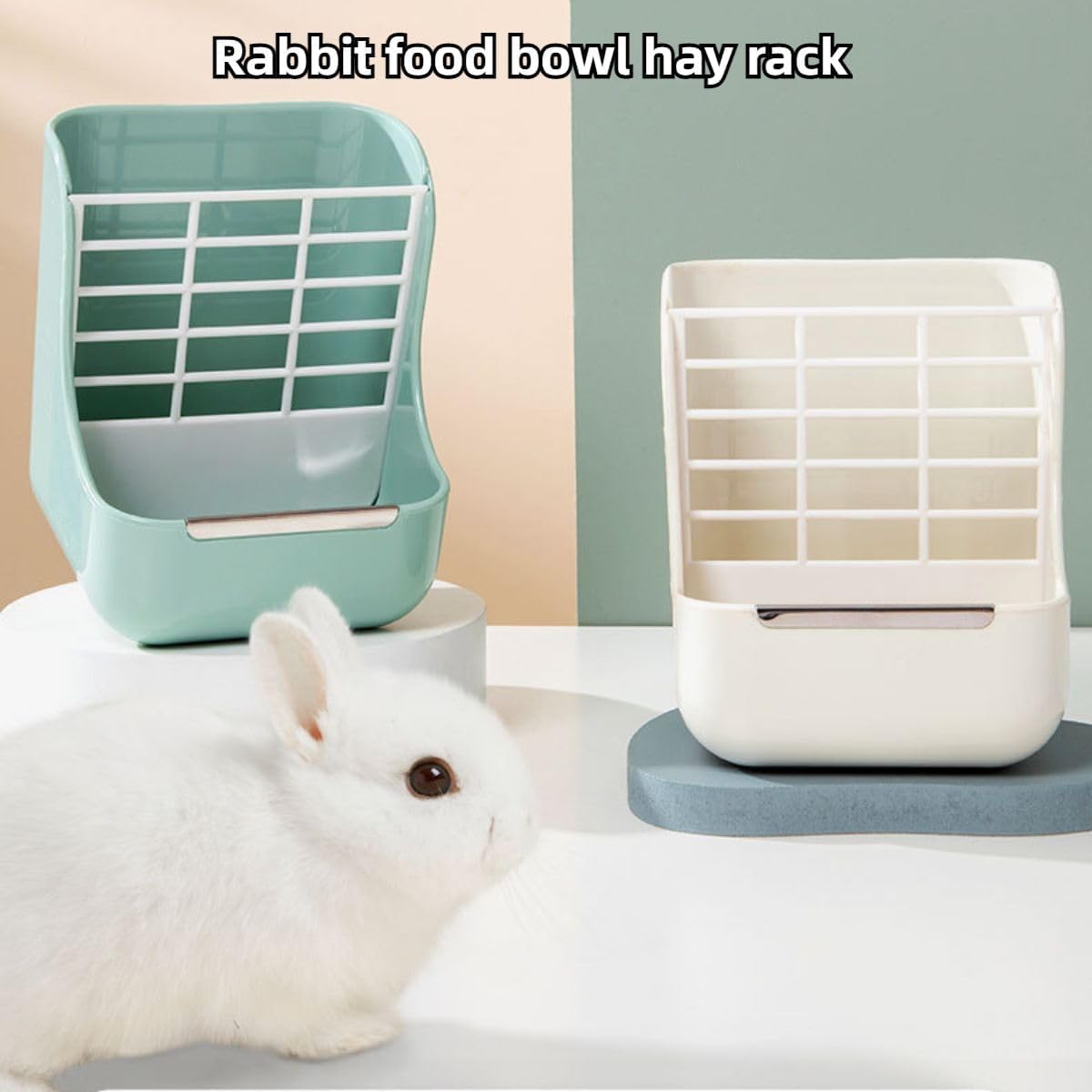 2 in 1 Food Hay Feeder for Guinea Pig, Rabbit Feeder, Indoor Hay Feeder for Guinea Pig, Rabbit, Chinchilla, Feed Bowls Use for Grass & Food (Pink)