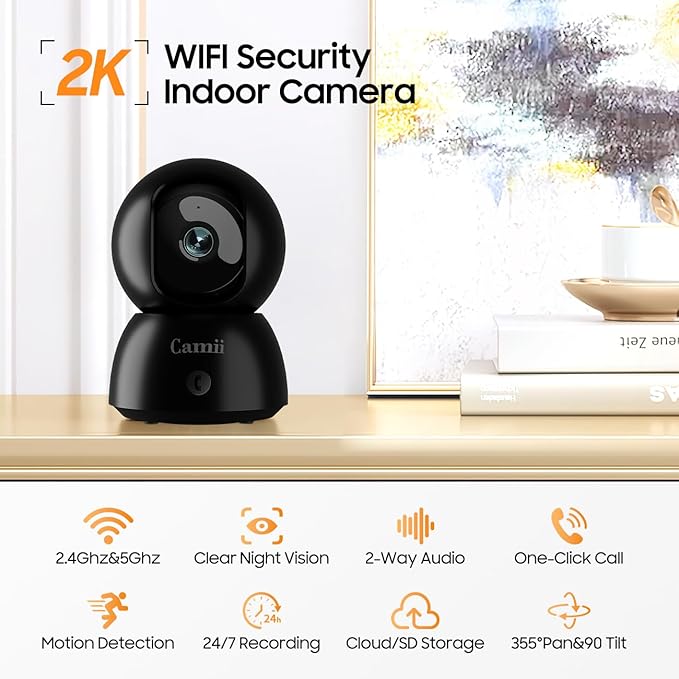 2K Security Camera Indoor, 2.4G & 5G WiFi Pet Camera