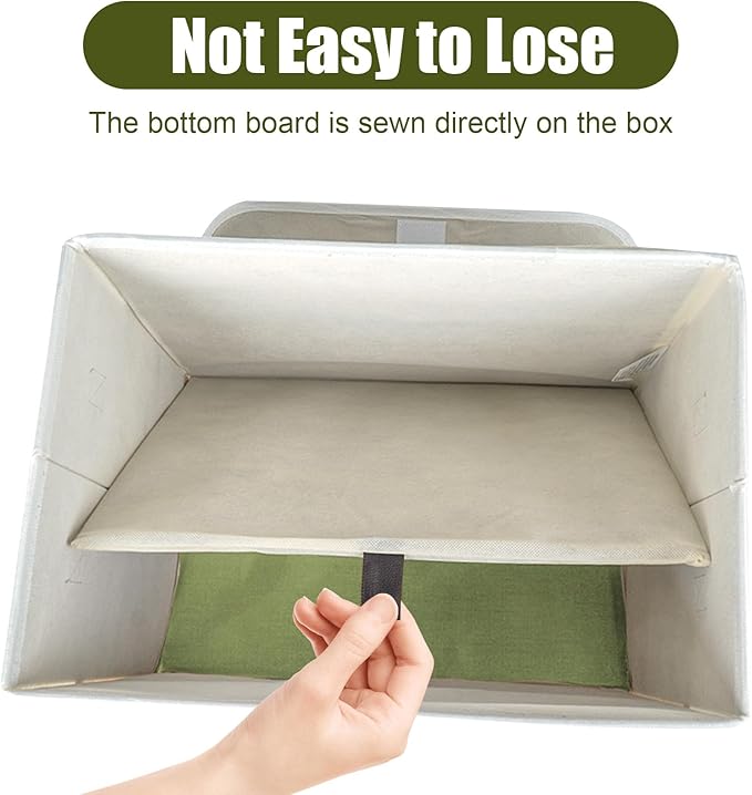 Large 22 Quart Linen Fabric Foldable Storage Bin Cube Organizer Basket with Flip-Top Lid & Handles, Clothes Blanket Box for Home, Office, Closet, Green & White, 4 Pack 14.6 x 9.5 x 9.5