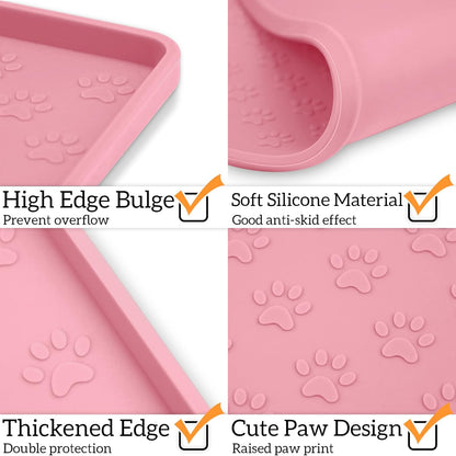 Ptlom Silicone Pet Placemat for Dog and Cat, Waterproof Anti-Slip Pet Feeding Bowl Mats for Food and Water, Small Medium Large Tray Mat Prevent Residues from Spilling to Floor, Pink, 31.5" 23.6"