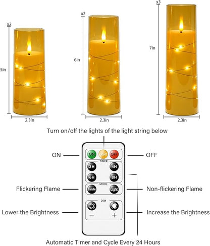 Flameless Candles with Embedded Star String, Battery Operated LED Pillar