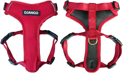 Adventure Dog Harness - Stylish and Durable Medium Dog Harness for Outdoor Adventures and Everyday Wear - Red Neoprene Adjustable Harness for Dogs with Reflective Piping, Solid Brass D-Ring