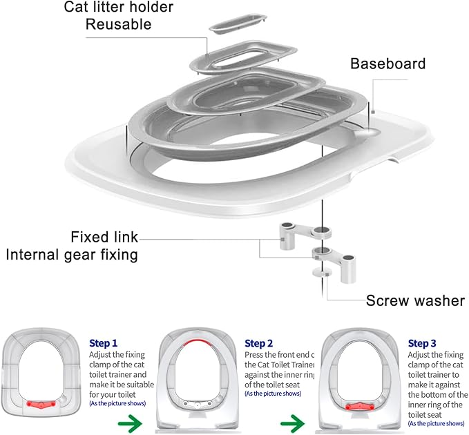 Cat Toilet Training Systems,Cat Toilet Training Kit,Reusable Plastic Trainer for Pet Cleaning with 1 Replaceable Cat Feather Toy,Litter Boxes (Gray)