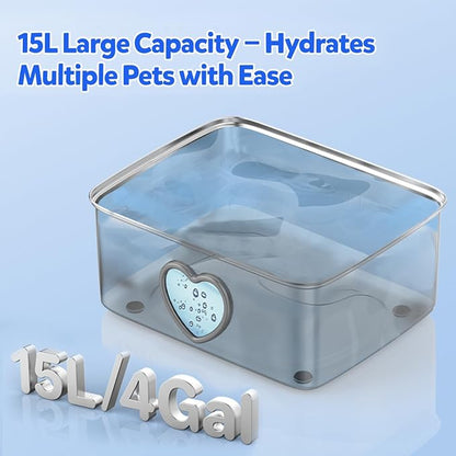 Kastty 4Gal/15L Stainless Steel Dog Water Fountain for Pets, Inside, FS80 | 5-Stage Filtration, Dual-Color LED, Visual Window, Large Medium & Multi-Pet