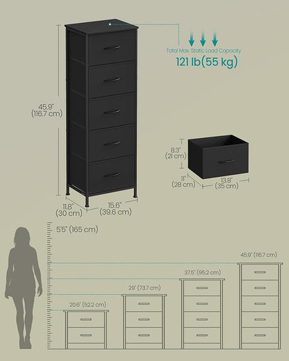 SONGMICS Dresser for Bedroom, Chest of Drawers, 5 Non-Woven Fabric Drawers