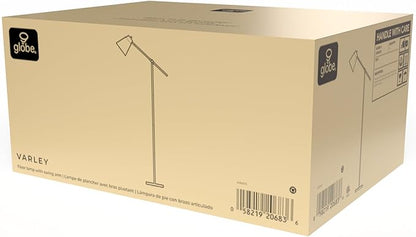 69" Floor Lamp, Swing Arm, Matte Brass Plated, White Tapered Fabric Shade, On/Off Rotary Switch on Socket, 5-Foot Clear Cord, 1-Light, 40W E26/Medium Base Bulb