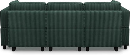 88.6" Modular Sectional Sofa with Sleeper Sofa,6 Seat Corduroy Sectional Couch with Deep Storage Seat,Upholstered Sectional Couches for Living Room,Green
