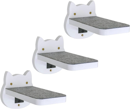 ESPETS White Painted Wooden Cat Wall Floating Steps Set of 3 - Wall Mounted Cat Floating Furniture Shelves and Perches, Sturdy Climber Stairs Ladders - Holds up 30lbs