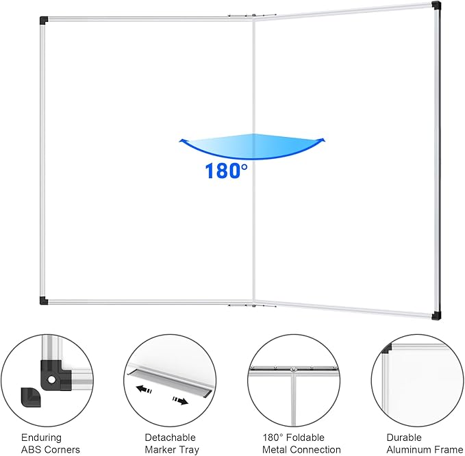 XBoard Magnetic Whiteboard 60 x 36 Inch, Foldable Dry Erase White Board with Aluminium Frame & Marker Tray 5' x 3', Wall Mounted Folding Message Presentation Board