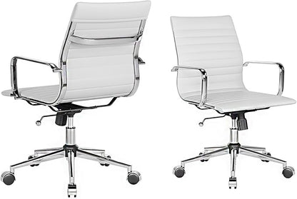 LUXMOD White Office Chair Ergonomic Swivel Desk Chair with Armrests Comfortable Heavy-Duty Chair for Office or Conference Table ，White 22.83in Seat