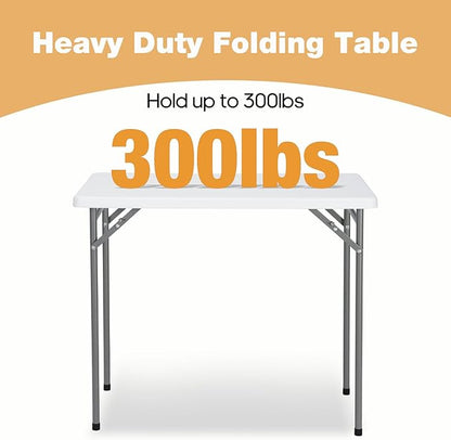 3ft Rectangular Folding Table for All-Occasion, Foldable Table with HDPE Tabletop and Steel Legs, Durable and Stable Small Folding Table, Perfect for Camping, Picnic, Party, Indoor & Outdoor
