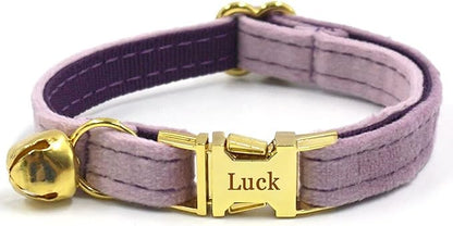 Personalized Cat Collar with Bells,Velvet Customized Small Cat Collar with Name Tag,Pet Collar with Name Phone Number Engraved ID Tags for Boy and Girl Kitten Cats (Purple)