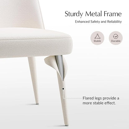HULALA HOME Modern Dining Chairs Set of 2，White Fully Chenille Upholstered Dining Room Chairs Set with Foot Peg, Wood Frame, Armless Kitchen Accent Chairs for Living Room Bedroom Reception - Ivory