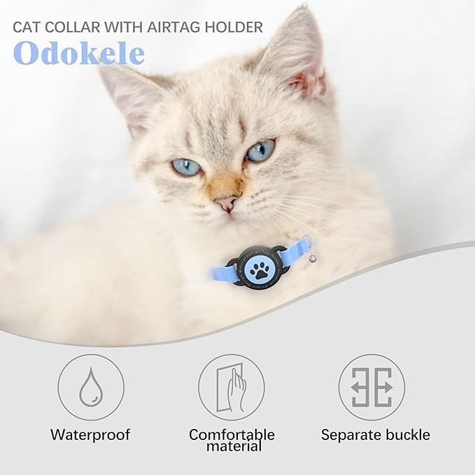 Airtag Cat Collar, Stretchy Kitten Collar with Apple Air Tag Holder, Lightweight and Comfortable, Ultra Elastic GPS Cat Collars for Cats Kittens and Puppies, 8-12.5 Inch, Blue