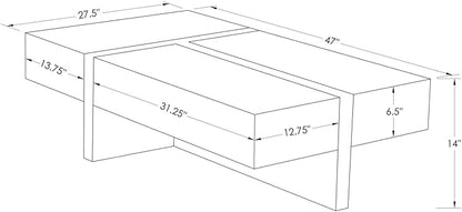 Zuri Furniture Mcintosh Rectangle Coffee Table with Storage Drawers - White and Ebony