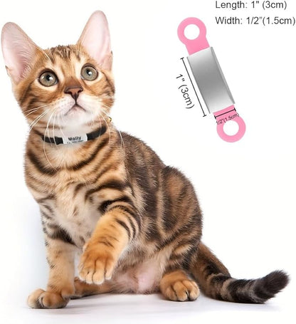 Personalized Engraved Cat Collar Multiple Colors with Slide-in Pet ID Tag Adjustable Detachable Design Colorful Nylon Soft and Durable 2/5" Wide，7"-11" Long (Colorful)