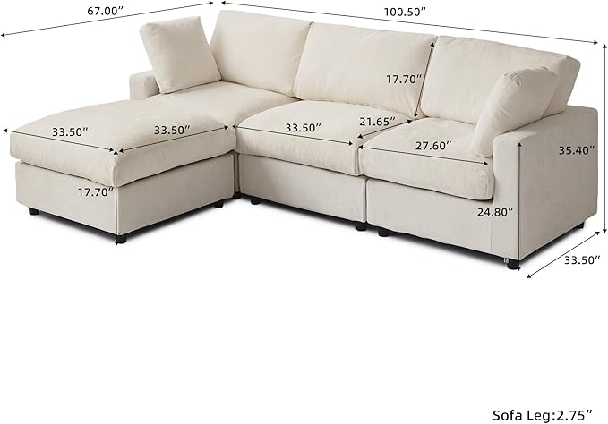 JACH L Shape Sectional Couches for Living Room, Deep Seat Convertible Modular Sofa, Cloud Sectional Couch, Sofa Covers Washable, Minimalist Modern Couch for Living Room, Apartment, Beige