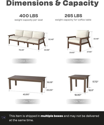 Patio Kingdom Patio Furniture Set 8 Seats, HDPE Outdoor Sectional with Beige Washable Thick Cushions, Coffee Table, Patio Conversation Sets for Lawn, Garden, Porch, Balcony, Deck (Brown Frame)