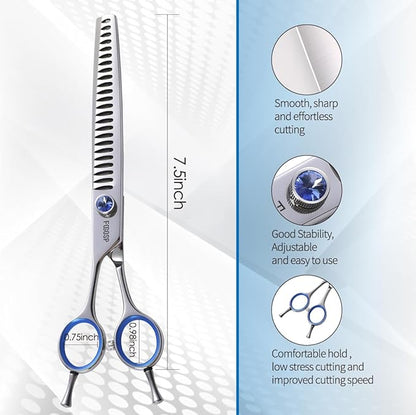 Chunkers Dog Grooming Scissors Left Handed 7.5'' Professional Thinning Shears for Dogs Pet Grooming Scissors Chunkers Shears Dog Grooming Japan 440C 70% Thinning Rate 24 Teeth(7.5'' Chunkers)