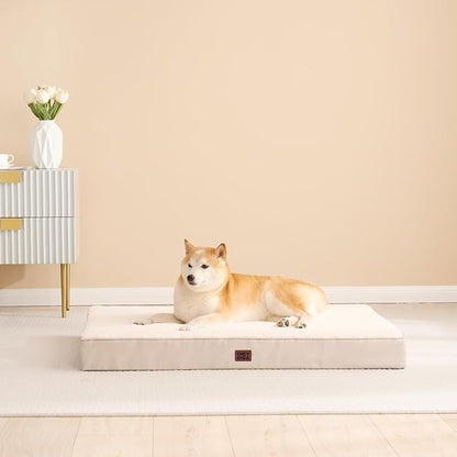 EHEYCIGA Orthopedic Dog Bed Large with Removable Washable Cover, 50IN Camel | Egg Crate Foam Support, Durable Oxford fabric, Non-Slip Bottom, Machine Washable, Soft Waterproof Plush Pet Bed Mat For Crate