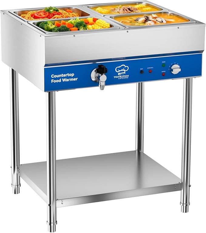 4-Pan Commercial Food Warmer, Electric Steam Table, 120V 1700W Stainless Steel
