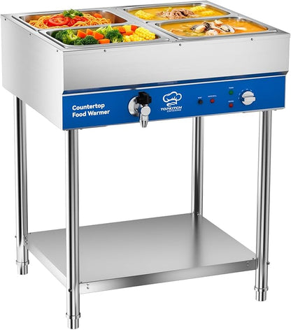 4-Pan Commercial Food Warmer, Electric Steam Table, 120V 1700W Stainless Steel