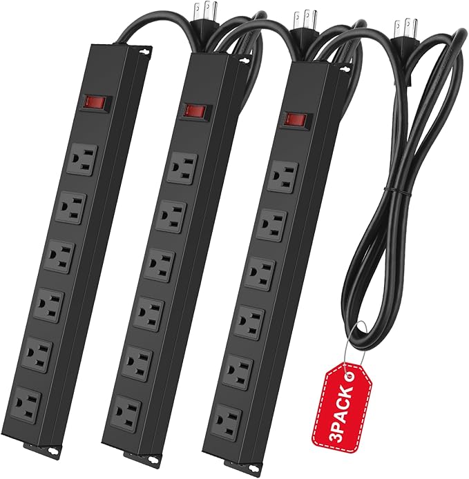 3Pack Metal Wall Mount Power Strip, Mountable Power Outlet