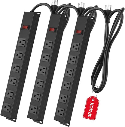 3Pack Metal Wall Mount Power Strip, Mountable Power Outlet