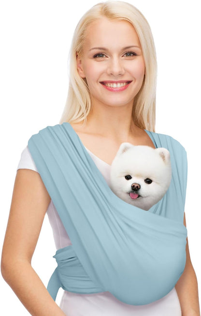 Dog Carriers for Small Dogs, Front Facing Dog Sling Carrier, Hands Free Cat Carrier, Size Adjustable, Reducing Back Pain, Premium Cotton, Safe and Soft Dog Carrier (Plus, Baby Blue)