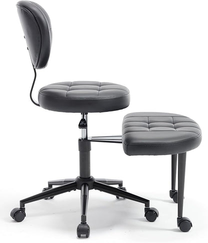 Czoluxo Ergonomic Cross-Legged Kneeling Chair with Wheels - Adjustable Height Yoga Desk Chair with Lumbar Support, Wide Crisscross Chair, Meditation Chair, for Office/Study Room with ADHD (Black)